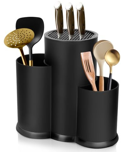 Porta Coltelli Cucina, 3 In 1 Ceppo Coltelli da Cucina, Ceppo Portacoltelli, Ceppo Coltelli Vuoto Nero, Universale Portacoltelli da Cucina, Porta Coltello Cucina, Porta Coltelli Tondo