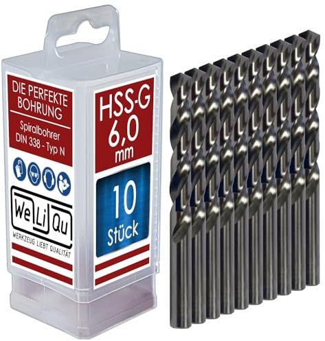 WELIQU 10 Stück HSS-G Spiralbohrer Ø 6,0 mm, geschliffene, selbstzentrierende Präzisionsbohrer für die Metallbearbeitung