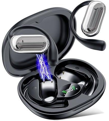 Auriculares Oreja Abierta Bluetooth 5.4, Auriculares Inalámbricos Deportivos con Gancho, Reproducción de 50H Pantalla LED, Cascos con micrófono Incorporado, Control Táctil