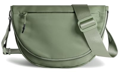 Crescent Bag for Women and Men, Fashion Medium Nylon Folding Crescent Moon Single Shoulder Bag with Adjustable Strap (Bean Green)