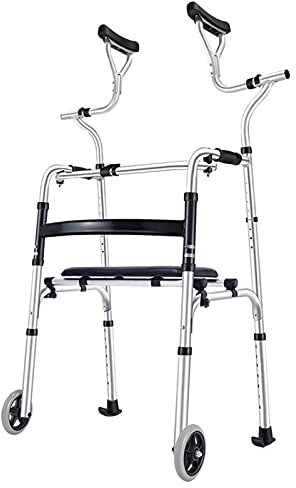 Andador con Andador Plegable con Asiento Y Soporte Axilar, Andadores Móviles Ligeros Y Portátiles para Ancianos/Discapacitados, Ayuda para Caminar De Pie De Alt