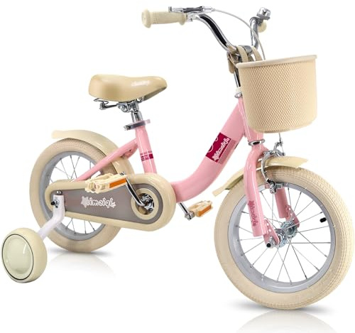 Kids Bike 14 Inch for Girls Children's Bike for Ages 3-5 Years with Stabilisers & Kickstand,Handbrake Coaster Foot Brake Basket and Bell (Pink, 14 Inch with Stabilisers & Kickstand)