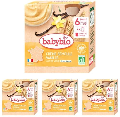 Babybio Gourde Crème Semoule Vanille 6+ Mois 340 g (Lot de 4)