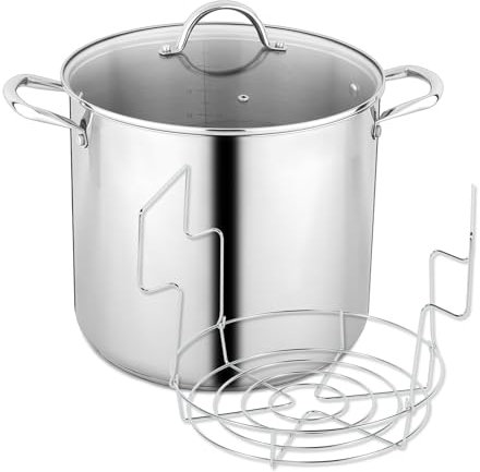 GreatChef Stock Pot Stainless Steel for Cooking Riveted Handle, Heavy Duty Vessel,Induction Compatible All Cooktops in Use, Dishwasher & Oven Safe (20 Quart + Canning Rack)