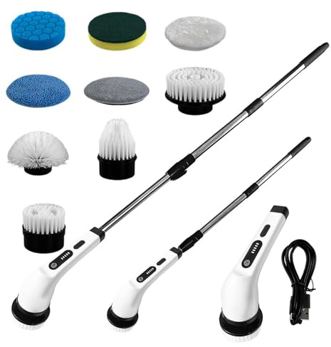 Trådlös elektrisk rengöringsborste, elektrisk handhållen roterande skrubb, sladdlös städprodukt för städning, lång indragbar handtag, badrum, shower, sten, badtub, and Countertop Cleaning Tool