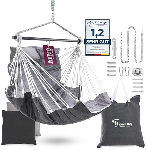 HEIMLING Hängesessel High-Class Outdoor & Indoor XXL [All Inclusive Paket mit Aufhängung + 3 Kissen] Kinder & Erwachsene bis 150 kg | Hängematte Wohn- Schlafzimmer, Garten Balkon Terrasse