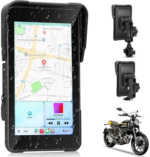 Pantalla CarPlay para Moto, Apple CarPlay y Android Auto Inalámbricos, Pantalla HD de 5 para Motocicleta, Impermeable IP68 con Bluetooth, Compatible con TPMS, Soporte Antirrobo Desmontable