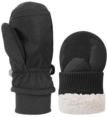 Fjquamitix Kids Winter Ski Mittens, Waterproof Mittens Kids, Warm Fleece Lined Toddler Ski Gloves Age 2-8 Boys Girls For Winter Outdoor (Black, L)