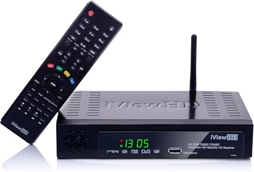 Full HD Combo Freeview and Satellite HD Receiver, USB Recorder, Built-in WiFi, Compatible with SKY, FREESAT, VIRGIN, Digital TV Wi-Fi Set Top Box, Terrestrial Tuner, 4in1