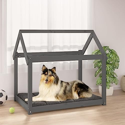 RMIHSJG Letto per cani in legno massello di pino grigio, 101 x 70 x 90 cm, robusto telaio in legno per cani, comodo posto letto, design rustico, robusto posto per dormire per cani, facile da montare