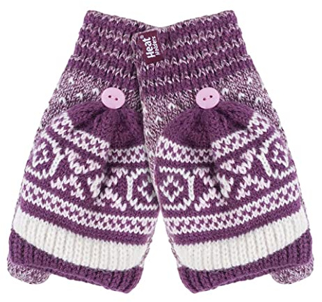 HEAT HOLDERS - Ladies Warm Fairisle Patterned Thermal Fingerless Winter Mittens Converter Gloves (One Size, Rose (Stockholm))