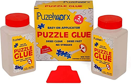 Playkidiz Pegamento Transparente no tóxico para Rompecabezas de 1000 Piezas de 4.2 onzas (124 ml) Cada Botella (Total 248 ml) Aplicador fácil de Poner, Paquete de 2, 3000 PuzzleWorx-Glue