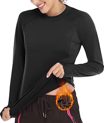 Soneven T-Shirt Thermique à Manches Longues pour Femme - Pull Fonctionnel pour l'hiver - en Polaire - Manches Longues - Haut Base Layer de Sport Top de Course Fitness