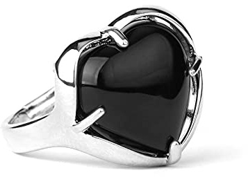 LCDIUDIU Anelli Donna,Argento Intarsiato Cuore D'Amore Naturale Ossidiana Pietra Regolabile Aperto Nocca Coda Anello Dito Anello Comune Gioielli Per Le Donne Signora Ragazze Matrimonio Regalo Di San