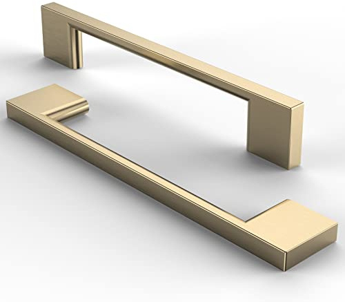 FURNIWARE 10 maniglie per mobili da cucina, maniglie per cassetti, colore oro, distanza tra i fori 128 mm, ottone dorato, acciaio inox spazzolato