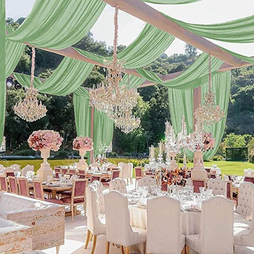 Tende da soffitto per matrimoni con arco in chiffon, 2 pannelli, 15 x 20 m, decorazioni per soffitti verdi, tende trasparenti per feste in tessuto di tulle, pergolato, tendaggi per eventi