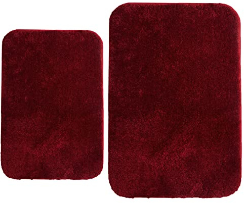 DSHXL 2-teiliges Badezimmerteppiche und -matten-Set, weiche Badematten für Badezimmer mit rutschfester Unterseite, maschinenwaschbar, saugfähig, Mikrofaser, Weinrot, 40,6 x 61 cm plus 50,8 x 81,3 cm