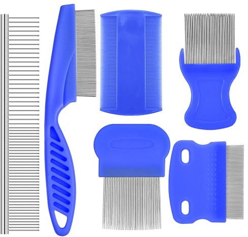 Pack de 6 Peine para Piojos, Peine de Dientes de Acero Inoxidable, Peine de Dientes de Doble Cara, liendrera para deshacerte de piojos, pulgas. Reutilizable para Evitar Daños y Tirones(azul)