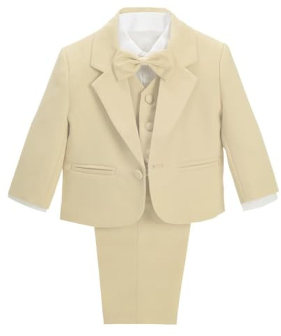 Lito Angels Bebisar Pojkar Formell Kostym, 5 Stycken Set Bröllop Dop Outfit (Blazer, Skjorta, Väst, Byxor, Fluga) Elfenben/Vit/Svart/Kungsblå
