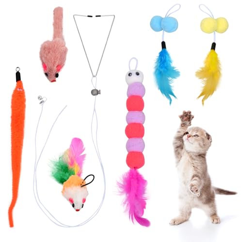 Dokeno 6 Stück Interaktives Katzenspielzeug zur Selbstbeschäftigung mit Federn, Hängende Türrahmen Set für Katzenauslauf und Gegen Langeweile