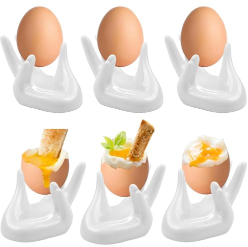 YouXiaor 6 st roliga äggkoppar, keramisk äggkopp porslin äggställ äggkopp för varje frukostbord hårda och mjukkokta ägg