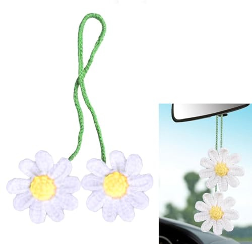 ZWWOGE Pendentif Voiture Marguerites, Décoration Voiture Intérieur pour Rétroviseur,Deco Voiture,Déco Auto Intérieur pour Femmes,accessoire voiture interieur decoration,Accessoires de mode pour femmes