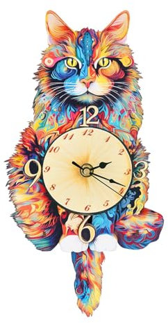 Lilcubics 3D Wooden Model Kits for Adults to Build-Mechanical DIY Clock Kit Wooden Puzzles Cat Clock with Swinging Pendulum, Cat Lovers Gifts for Women-Creative Home Decor