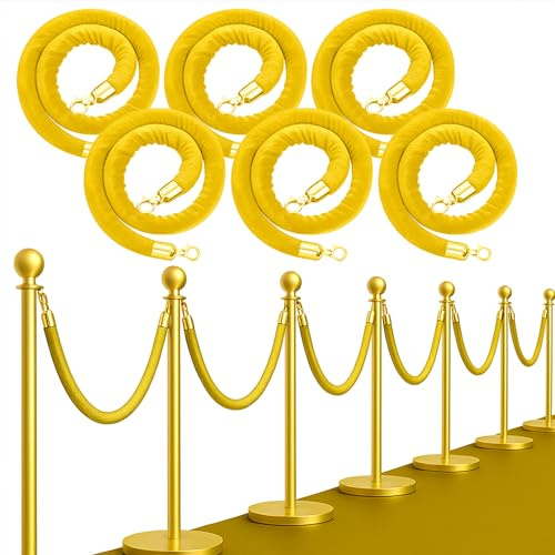 6PCS Gold Stanchion Rope 5FT — Golden Thick VIP Ropes for Events Crowd Control & Event Decor Elegant Safety Divider for Parties Weddings Red Carpet Business Entrances