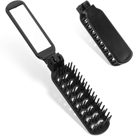 2 spazzole per capelli da viaggio, piccole spazzole per capelli pieghevoli con specchio integrato in plastica di alta qualità, ideali per uomini e donne, viaggi, campeggio, ufficio