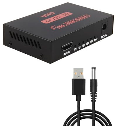 Splitter HDMI 1 in 4 Out 4K, Audio Video con Supporto 3D, 1080P, Switch HDMI per Monitor, TV, PS3/PS4, Xbox, Blu-Ray, Plug & Play per Ufficio, Casa, Scuola, Lettori e Decoder
