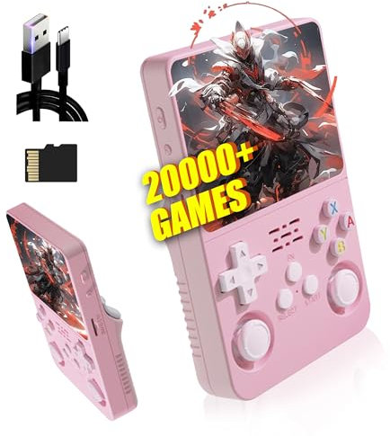 R36S Consola de Juegos 128G,40000+ Juegos Consola Retro Portatil,21 Emuladores,3500mAh,Sistema Linux,Pantalla IPS de 3.5 Reproductor de vídeo,Mini Consola Plug and Play (Rosa)