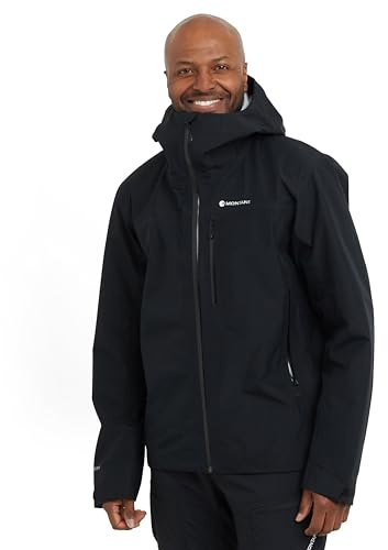 Montane Men's Hydron GORE-TEX® Jacket, Red, Waterproof, Lightweight, with Adjustable Cuffs, Grown-on Hood, 3 Zipped Pockets, for Outdoor Adventure (UK, Alpha, L, Regular, Regular, Black)