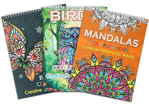burkfeeg 3 Libros de colorear mandalas para adultos A4, 60 diseños relajantes de mandalas,temas de animales y otros patrones,libro de colorear de flores para adultos,para aliviar el estrés y relajarse