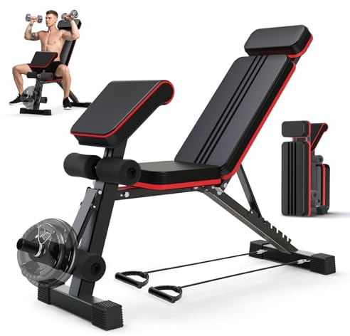 SOFTHOM Banco de pesas plegable multifunción, ajustable, con extensor de piernas y almohadilla de rizo, banco de fitness 8 en 1 para casa o en el gimnasio, capacidad de peso de 400 kg