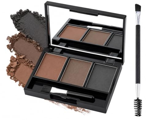 LEFZUR Polvos de Cejas de 3 Colores con Cepillo Doble, Maquillaje de Cejas Resistente al Agua y de Larga Duración, Versátil como Sombra de Ojos y Polvo de Contorno, Para un Aspecto Natural