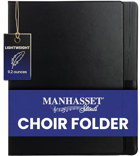 Manhasset Model 1600 Choral Sheet Music Folder, Black, Elastic Hand Strap & 7 Elastic Stays, Holds 8½″ × 11″ Sheet Music, Professional USA-Made Choir Folder Folio Binder