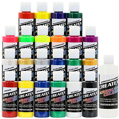 Createx Colors Airbrush-färg – 22 färger och rengöringsmedel – 2 oz