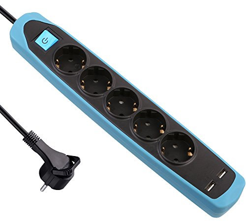 Electraline Gummy 62157 Regleta Base 5 Enchufes y 2 USB 2.1A - Cover de silicona - cable 2 m clavija plana