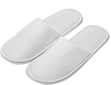 AhfuLife 5 Pairs of Waffle Spa Slippers, Closed Toe White Slippers - Fit Most Men and Women for Spa, Party Guest, Hotel and Travel