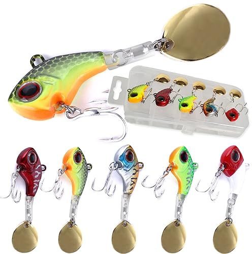 Jig Spinner Set 5X in Box 16g (Wählbare Gewichte: 9g 14g 16g 21g) Spinnerbait Spinner Jig Bait Bleikopfspinner | Zielfisch: Barsch, Forelle, Hecht, Zander, Wels |Rostfreie Haken