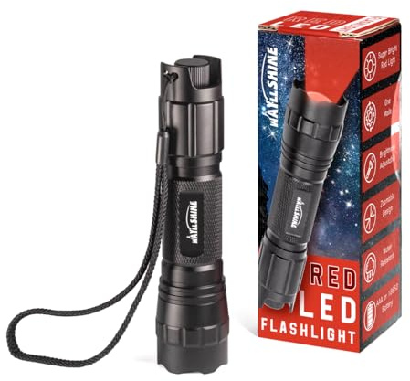 WayLLShine steglös dimning rött ljus ficklampa, 520 nm-530 nm röd lampa med hög renhet, justerbar ljusstyrka och fokusröd ficklampa för nattobservation, astronomi, luftfart