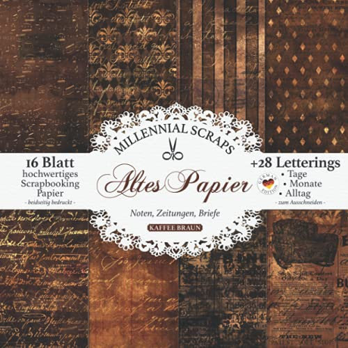 Altes Papier Noten, Zeitungen, Briefe KAFFEE BRAUN: Scrapbooking Decoupage Papier & Junk Journal Zubehör I Zum Ausschneiden I Mit Letterings I Karten Basteln DIY Geschenk I Tagebuch Deko