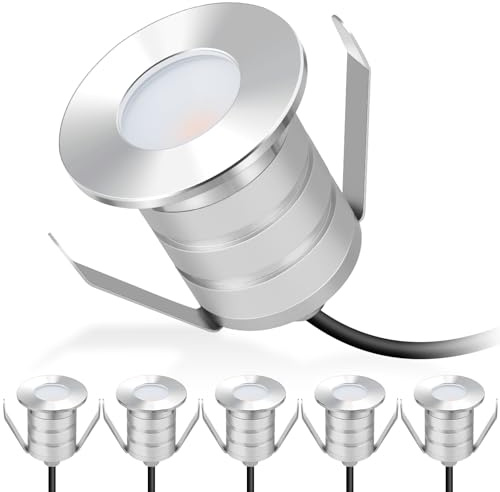 Gardencoin Outdoor Recessed LED Lights, Heavy Duty Soffit and Deck Lighting Flush Mount, 12-24V Low Voltage Landscape In Ground Well Light, Underwater Pond Light, Dimmable Widely Used, 6pack