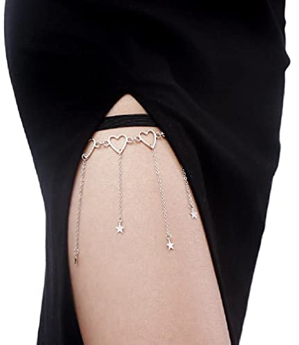 Cadena de muslo con borla de corazón brillante, cadena de muslo, cadena gótica, liguero, moda, playa, club, rave, fiesta, suministros corporales, cinturón de muslo para mujer, disfraz gótico, cinturón