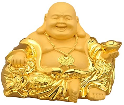 Garneck Retro Maitreya Figur Buddha Gold Figur Lachende Buddha Statue Sitzender Meditierender Auto Armaturenbrett Glücksbringer Feng Shui Tischdeko für Ritualen Tempel