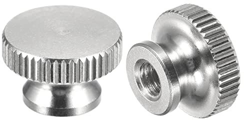 sourcing map Knurled Thumb Nuts, 2pcs M4 x D12mm x H8mm 304 Stainless Steel Knurled Nut with Collar High Head Blind Hole Knurled Thumb Nuts for 3D Printer Parts