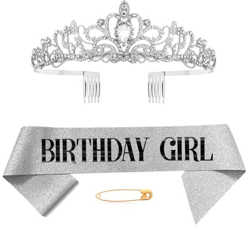 Couronne d'anniversaire - Couronne d'anniversaire - Couronne d'anniversaire - Pour femme et fille - Avec strass - Pour joyeux anniversaire - Accessoires de fête - Argenté