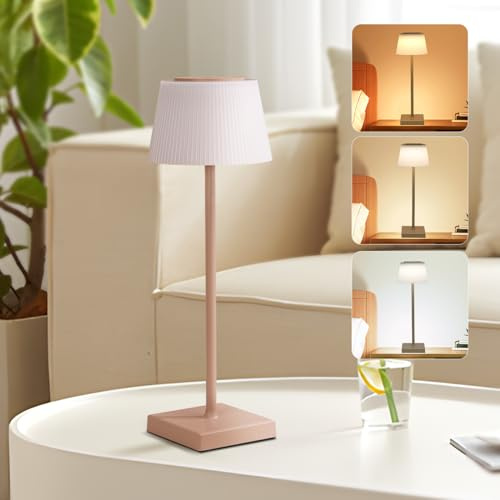 Aigostar Lámpara de Mesa Inalámbrica Recargable USB, Lámpara de Escritorio Táctil Regulable, 3 Modos de Color, Lámpara de Noche IP54 Impermeable para Interior y Exterior, Dormitorio - Marrón Claro