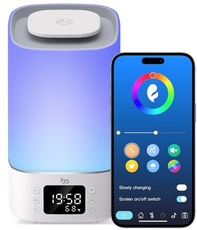 Baby Sleep Sound Machine - Multi-Functional Night Light, Wake-up Aarm, Room Temperature Display, Controllable via Bluetooth, White Noise Machine for Peaceful Nights