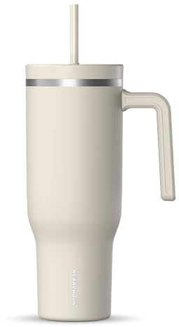 Hydrapeak Voyager 40 Oz Stainless Steel Tumbler with Handle, Insulated Water Bottle With Straw & Lid, Cupholder Friendly Reusable Travel Mug (Stone)